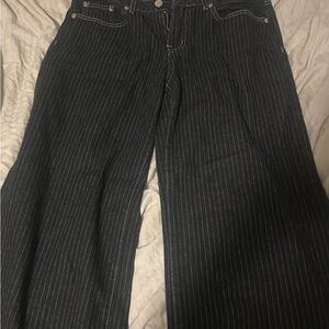 Black Pinstripe Wide-Leg Pants